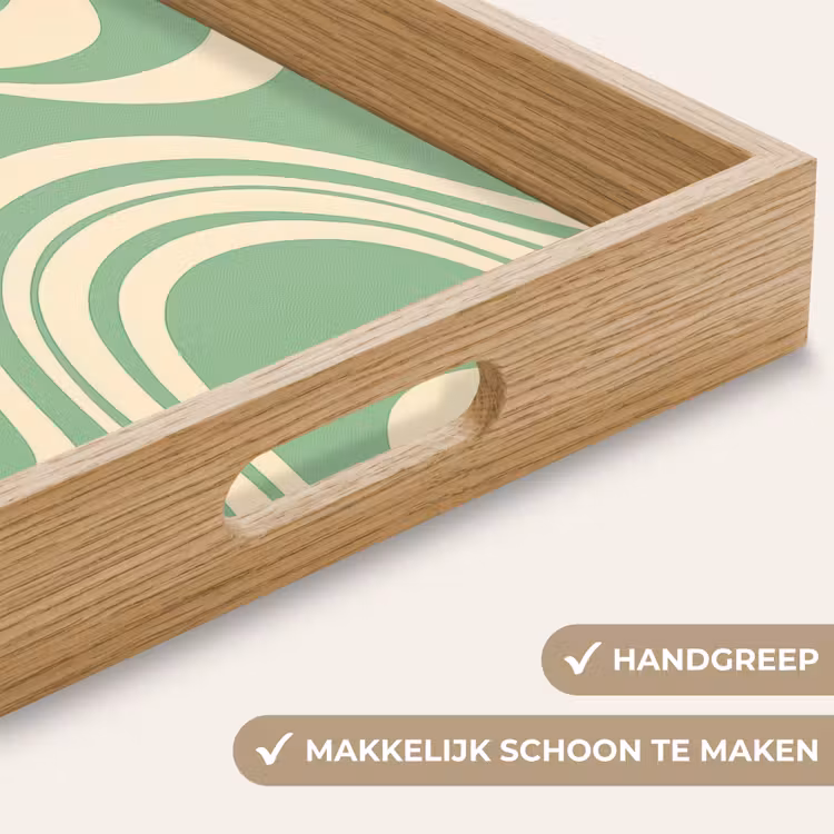 Golvende lijnen - Mintgroen - Dansende vormen Dienblad Rechthoek middel -USP_HandgreepNL