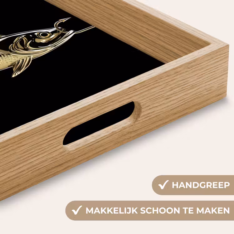 Goud - Vis - Haak - Zwart Dienblad Rechthoek middel -USP_HandgreepNL