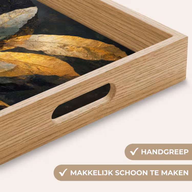 Gouden Bladcompositie – Botanische Luxe Dienblad Rechthoek middel -USP_HandgreepNL