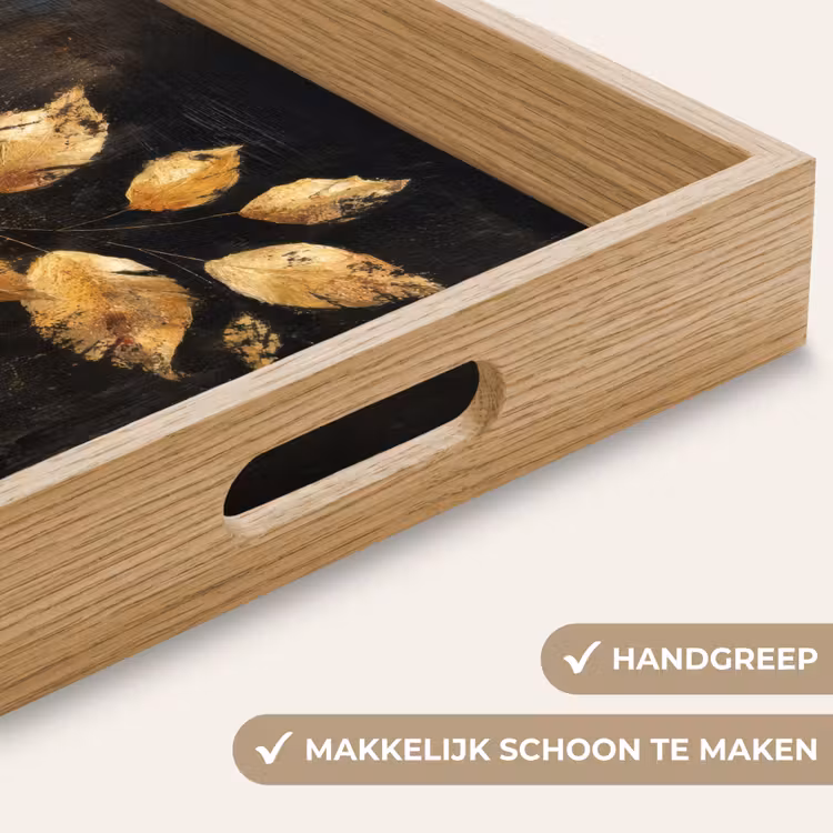 Gouden Bladeren op Donkere Achtergrond Dienblad Rechthoek middel -USP_HandgreepNL