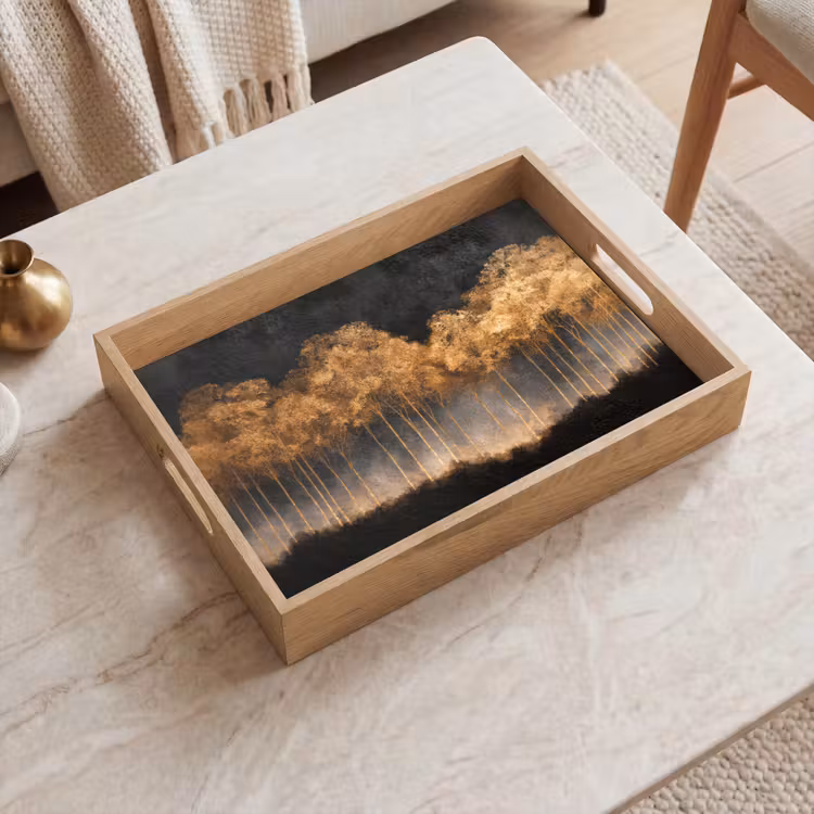 Gouden Bomen in Mistig Landschap Dienblad Rechthoek middel -sfeer1