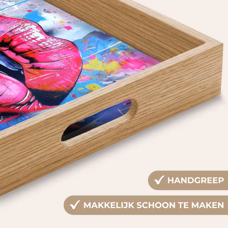 Graffiti - Lippen - Felroze - Geschilderd Dienblad Rechthoek middel -USP_HandgreepNL