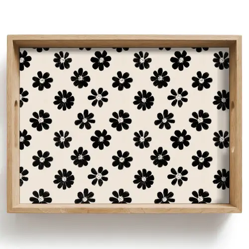 Grafisch - Madeliefjes - Zwart - Beige Dienblad Rechthoek middel 911 -z3d_shopping