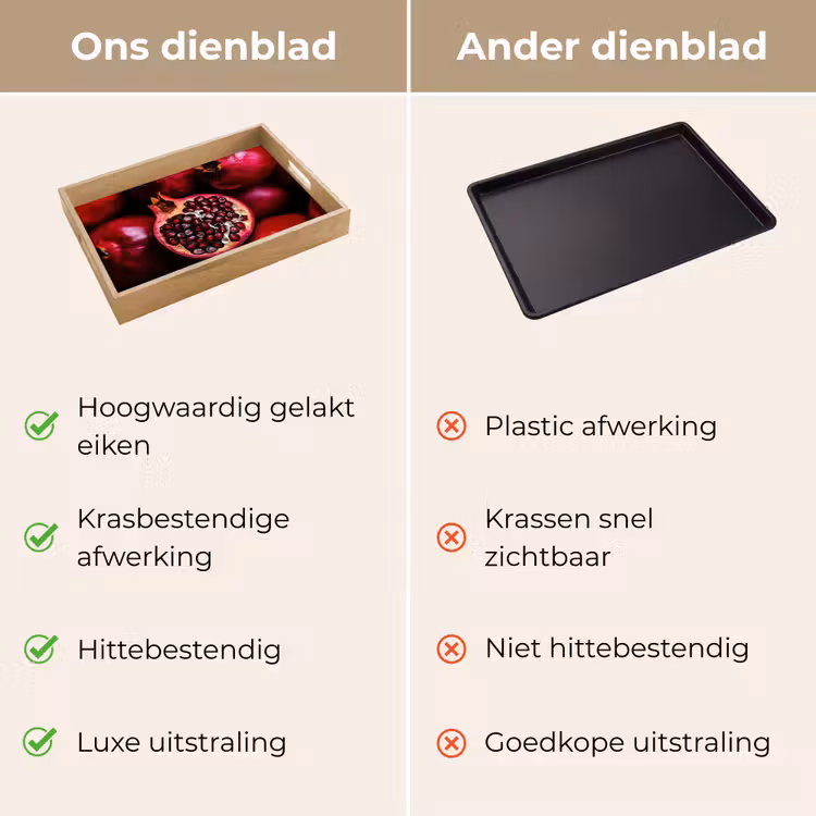 Granaatappel - Rood - Fruit Dienblad Rechthoek middel -USP_VergelijkingNL
