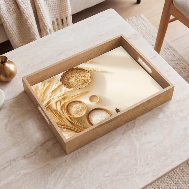 Granen - Hout - Kom - Beige Dienblad Rechthoek middel -sfeer1