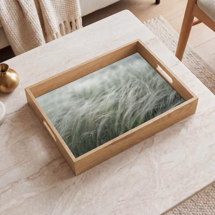 Gras - Wazig - Natuur - Groen - Zacht Dienblad Rechthoek middel -sfeer1