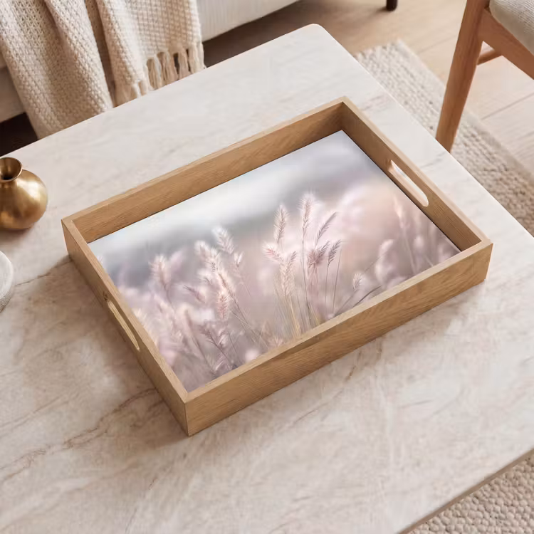 Graspluimen - Wind - Beige - Mistig Dienblad Rechthoek middel -sfeer1