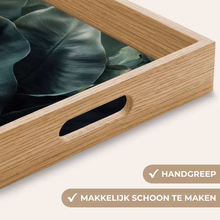 Groen - Bladeren - Glad - Nerven Dienblad Rechthoek middel -USP_HandgreepNL