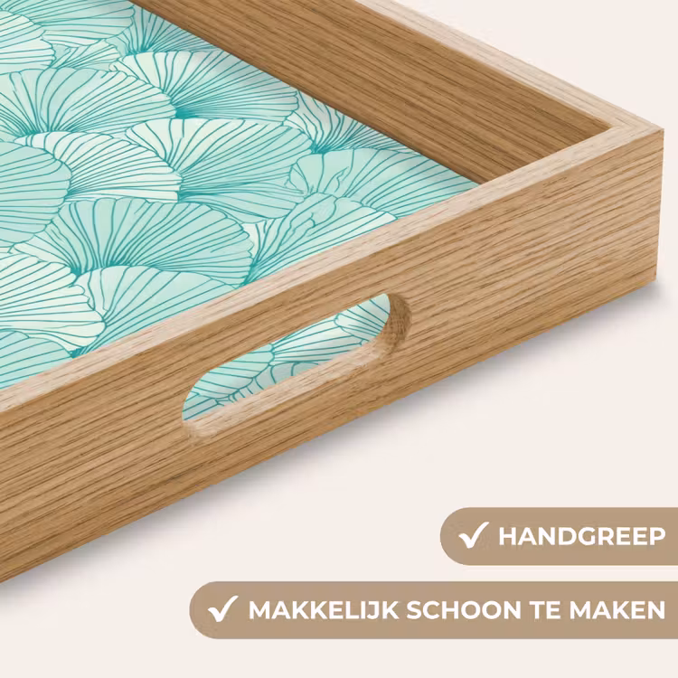 Groen - Wit - Ginko - Getekend - Textuur Dienblad Rechthoek middel 911 -USP_HandgreepNL
