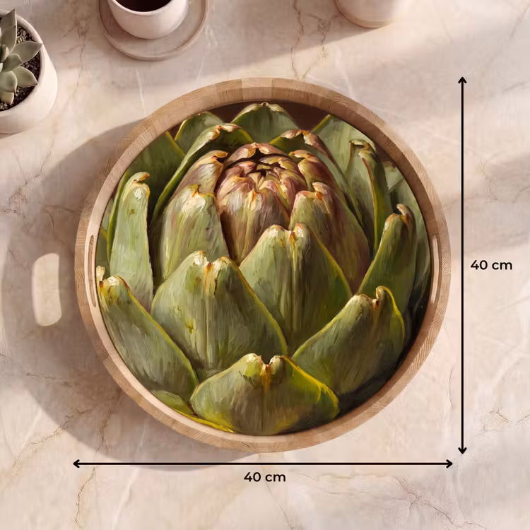Dienblad - Groente - Artisjok - Groen - Groente - Artisjok - Groen Dienblad Rond middel