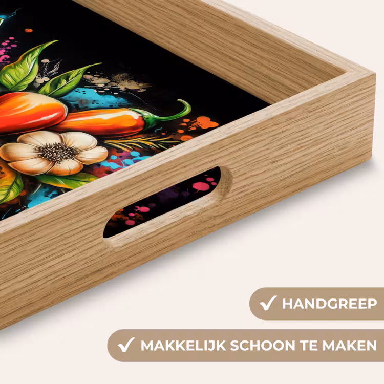 Groente - Peper - Knoflook - Graffiti - Verf - Kleurrijk Dienblad Rechthoek middel -USP_HandgreepNL