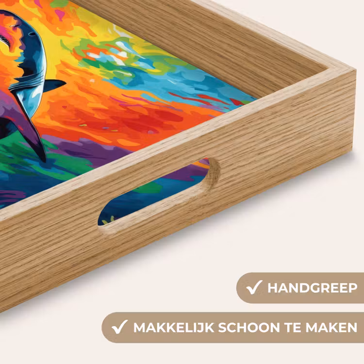 Haai - Koraalrif - Abstract - Kleurrijk Dienblad Rechthoek middel -USP_HandgreepNL