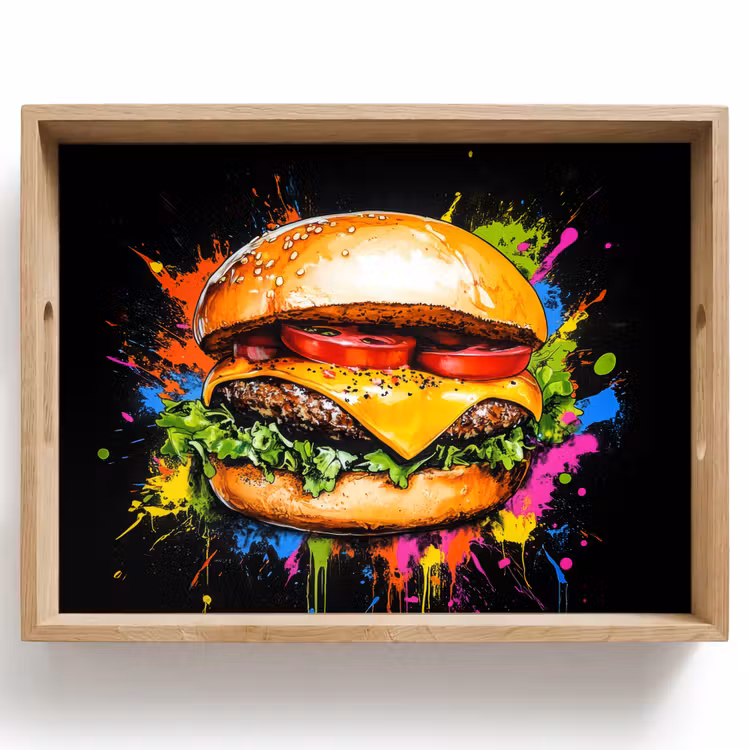 Hamburger - Graffiti - Verf - Kleurrijk - Eten - Abstract Dienblad Rechthoek middel -z3d_shopping