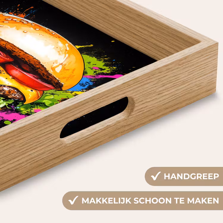 Hamburger - Graffiti - Verf - Kleurrijk - Eten - Abstract Dienblad Rechthoek middel -USP_HandgreepNL
