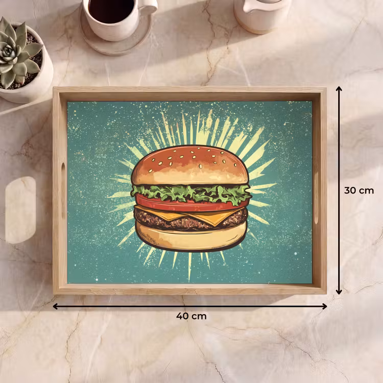 Hamburger - Illustratie - Sla - Kaas Dienblad Rechthoek middel -USP_Formaat