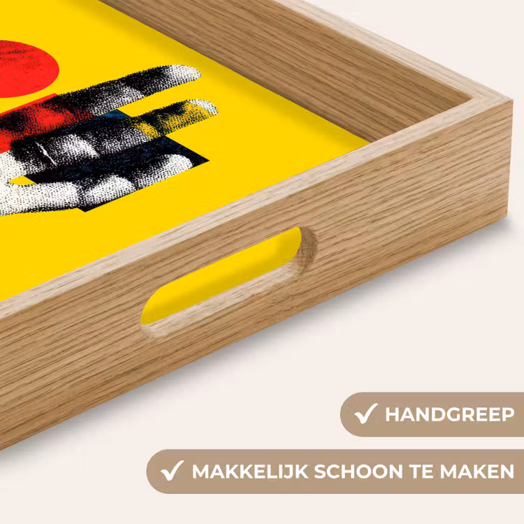 Hand - Rode cirkel - Geel Dienblad Rechthoek middel -USP_HandgreepNL