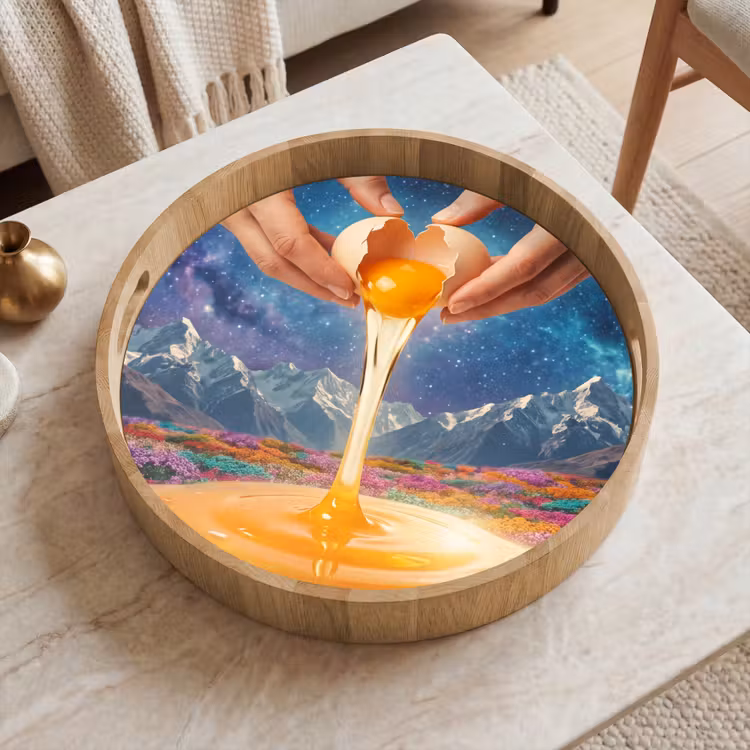 Dienblad - Handen - Ei - Surrealisme - Handen - Ei - Surrealisme Dienblad Rond middel