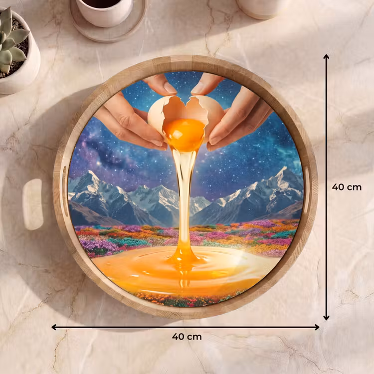 Dienblad - Handen - Ei - Surrealisme - Handen - Ei - Surrealisme Dienblad Rond middel