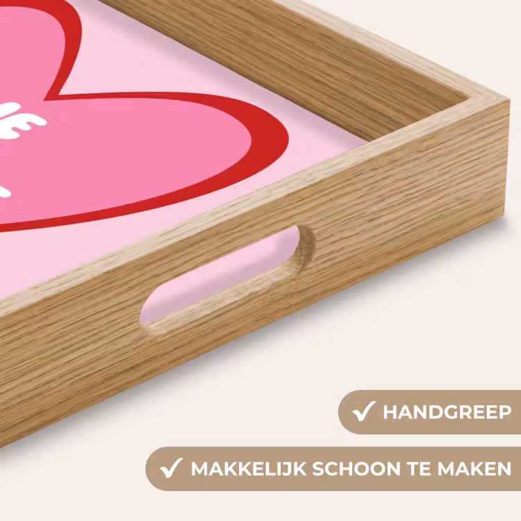 Hart - Frans - Valentijn - Roze Dienblad Rechthoek middel -USP_HandgreepNL