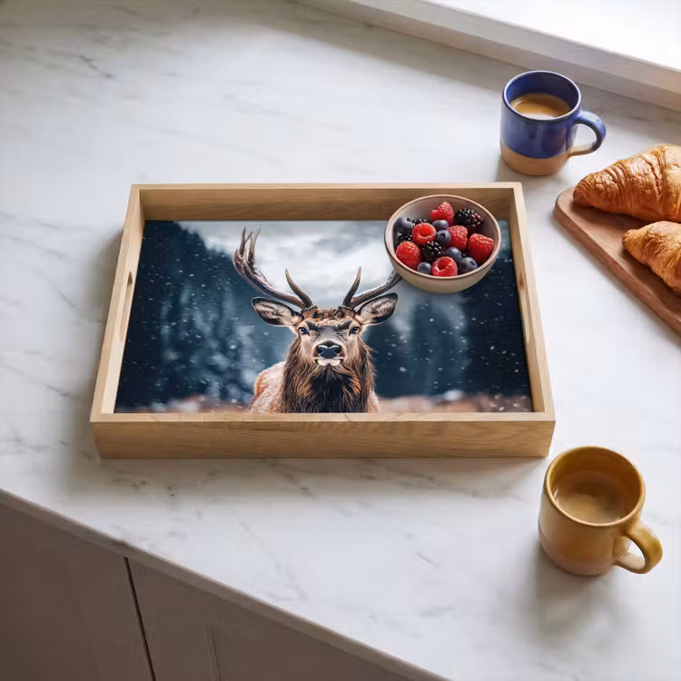 Hert - Dieren - Landschap - Winter - Sneeuw Dienblad Rechthoek middel -sfeer2
