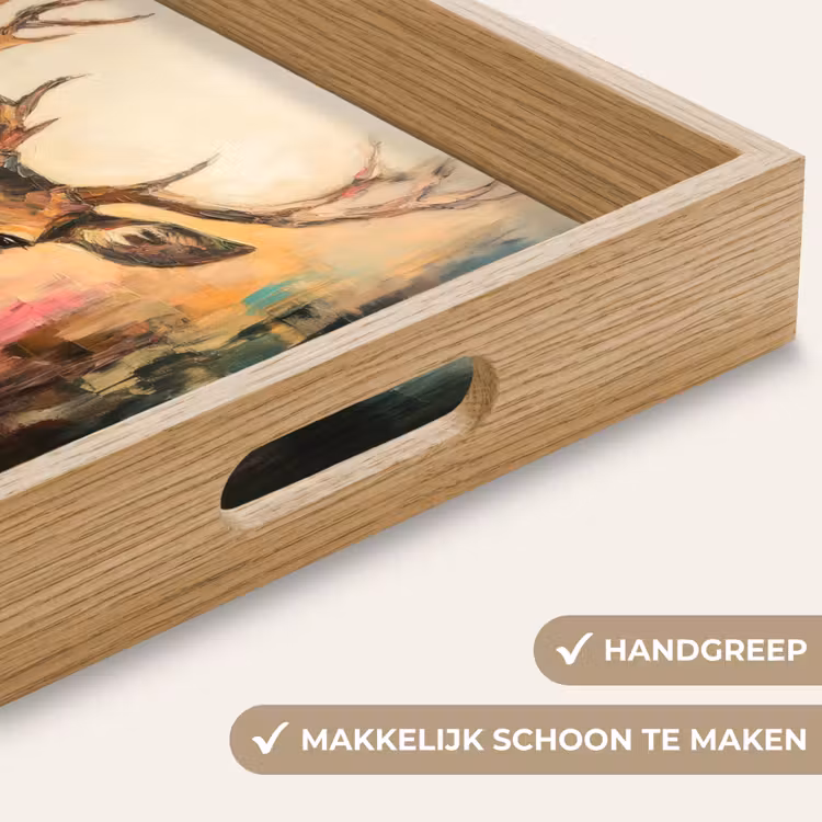 Hert - Geverfd - Gewei - Bruin Dienblad Rechthoek middel -USP_HandgreepNL