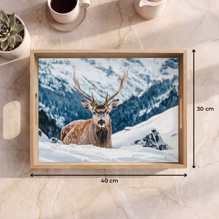 Hert - Landschap - Winter - Natuur - Dieren - Bergen Dienblad Rechthoek middel -USP_Formaat