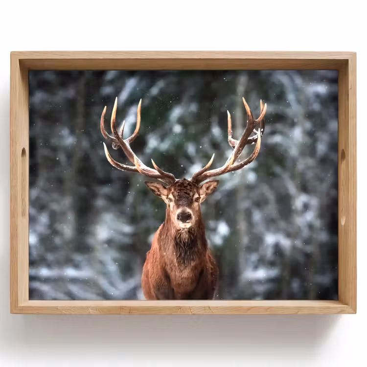 Hert - Winter - Sneeuw - Bos - Natuur - Dier Dienblad Rechthoek middel -z3d_shopping