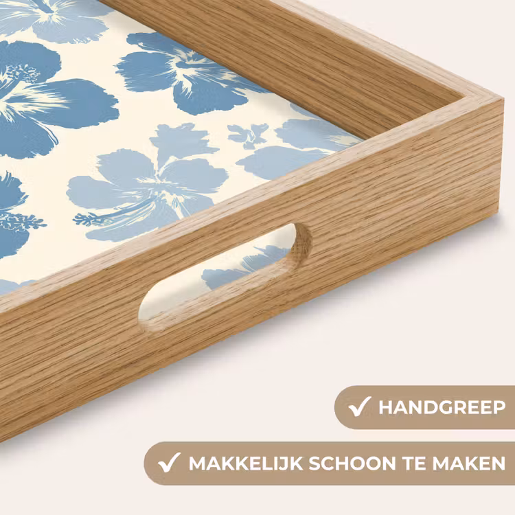 Hibiscusbloemen - Blauw - Patroon - Tropisch Dienblad Rechthoek middel -USP_HandgreepNL