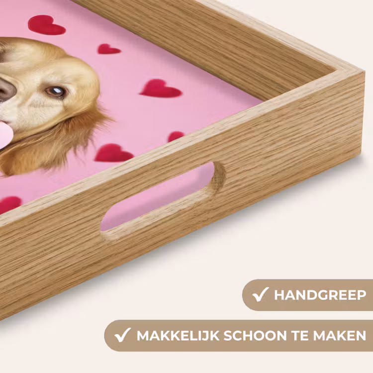 Hond - Kiss- Valentijn - Hartjes Dienblad Rechthoek middel -USP_HandgreepNL