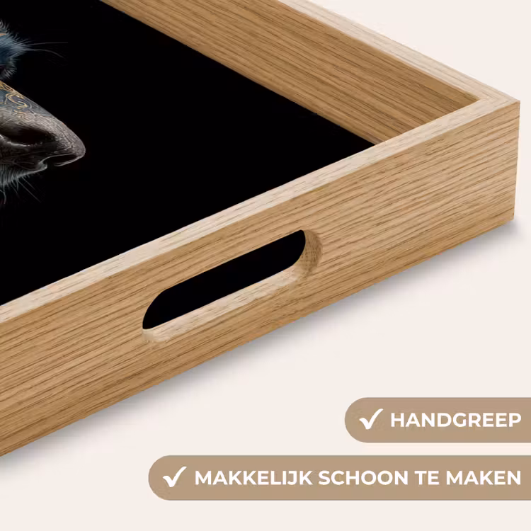 Hond - Zwart - Bloemen Dienblad Rechthoek middel -USP_HandgreepNL