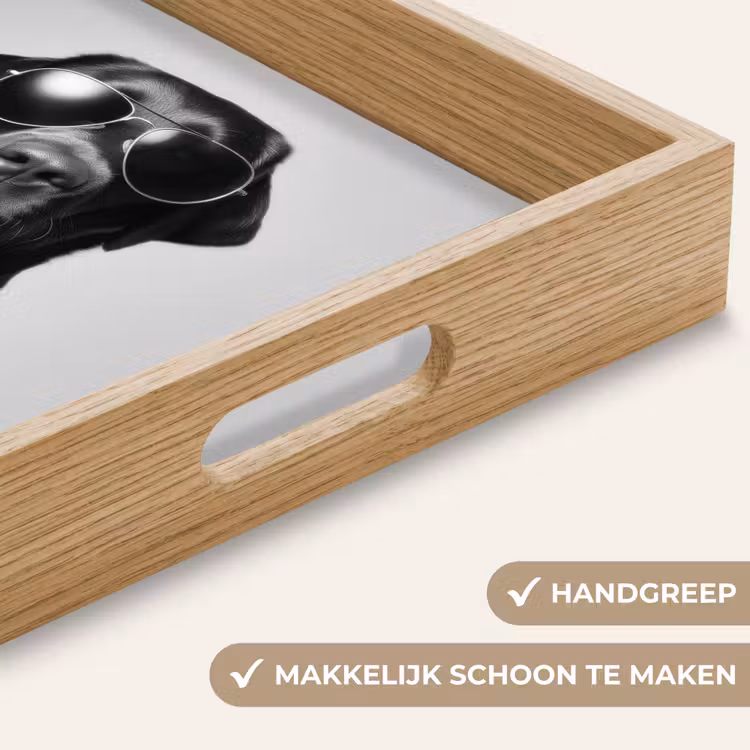 Hond - Zwart - Wijnglas - Zonnebril Dienblad Rechthoek middel -USP_HandgreepNL