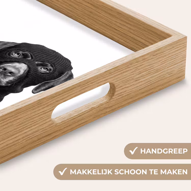 Honden - Bivakmuts - Zwart - wit Dienblad Rechthoek middel -USP_HandgreepNL