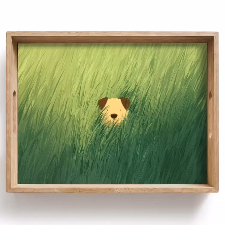 Hondje - Gras - Oren - Bruin Dienblad Rechthoek middel -z3d_shopping