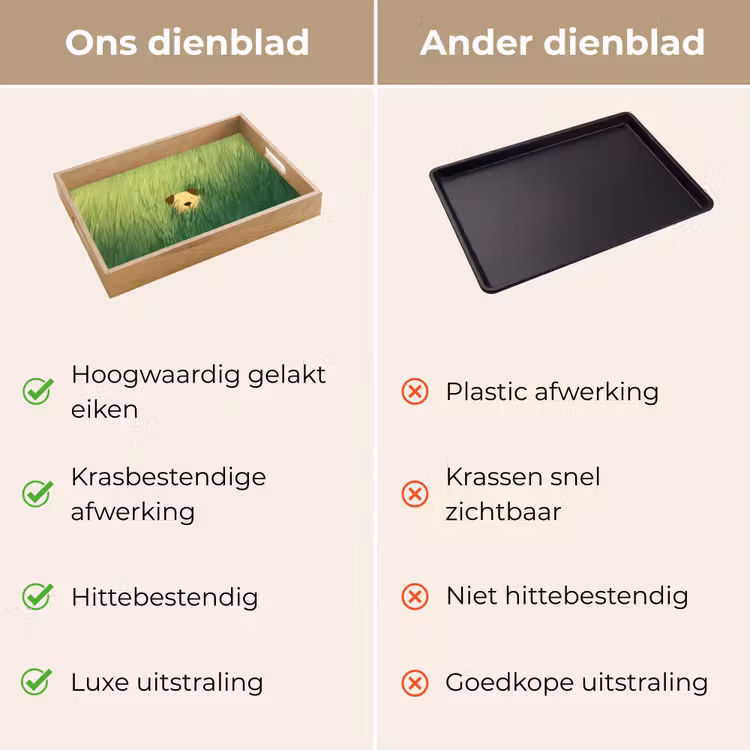 Hondje - Gras - Oren - Bruin Dienblad Rechthoek middel -USP_VergelijkingNL