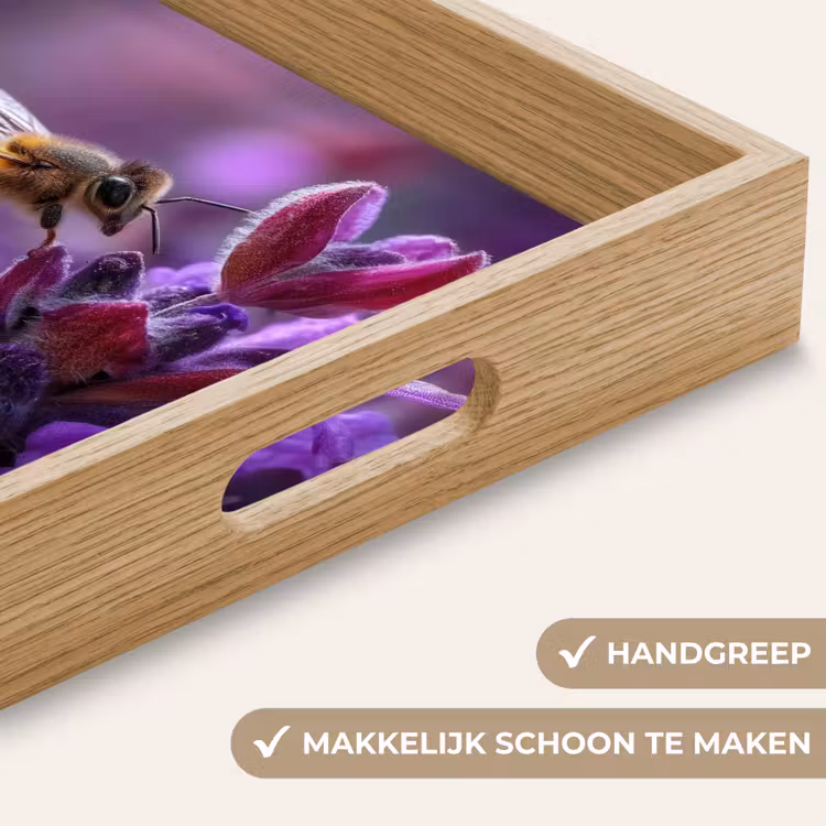 Honingbij - Paarse bloemen - Details Dienblad Rechthoek middel -USP_HandgreepNL
