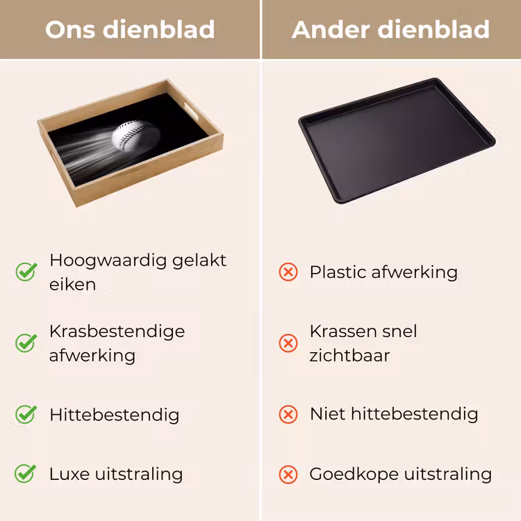 Honkbal - Wit - Vliegt Dienblad Rechthoek middel -USP_VergelijkingNL
