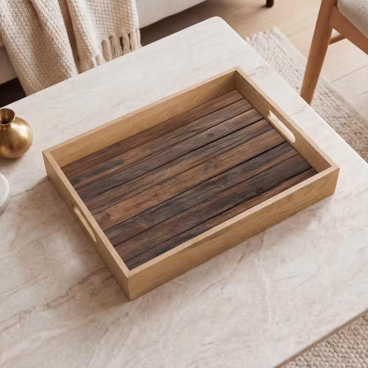 Houten plankpatroon - Warmte - Natuurlijk Dienblad Rechthoek middel -sfeer1
