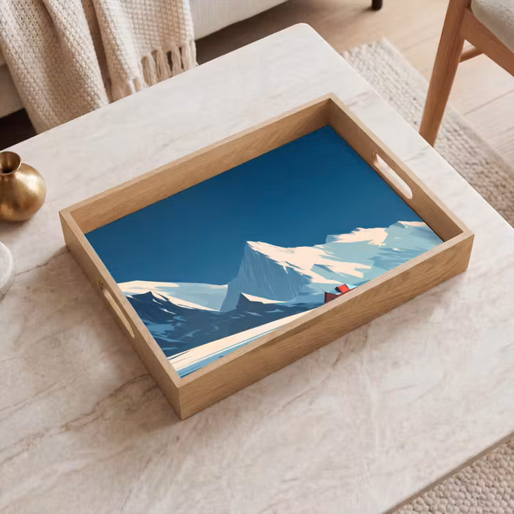 Huis - Berglandschap -  Sneeuw Dienblad Rechthoek middel -sfeer1
