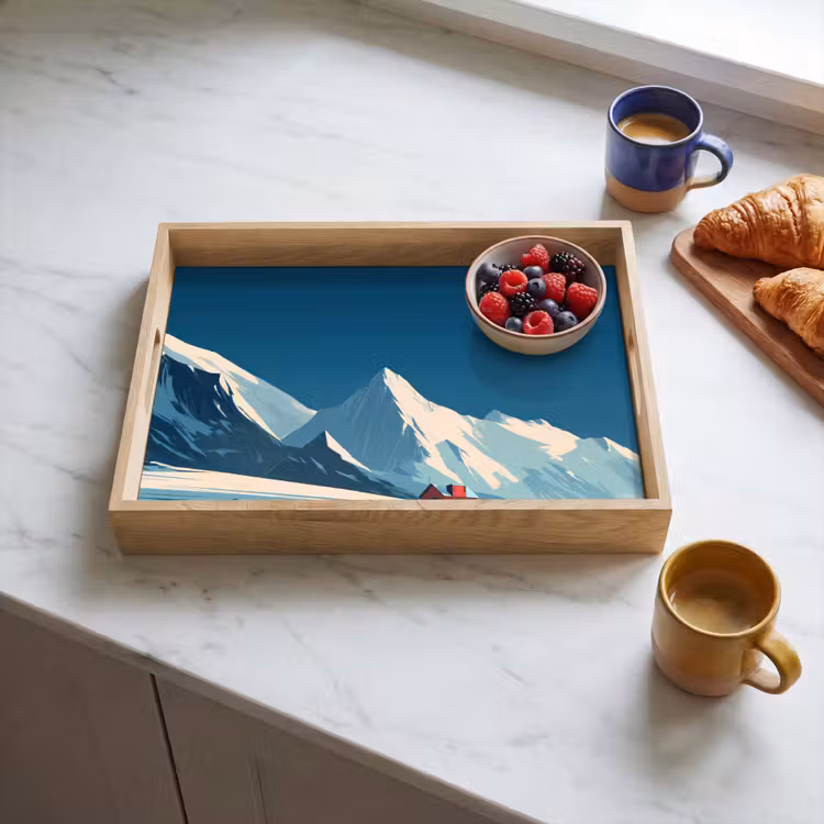 Huis - Berglandschap -  Sneeuw Dienblad Rechthoek middel -sfeer2