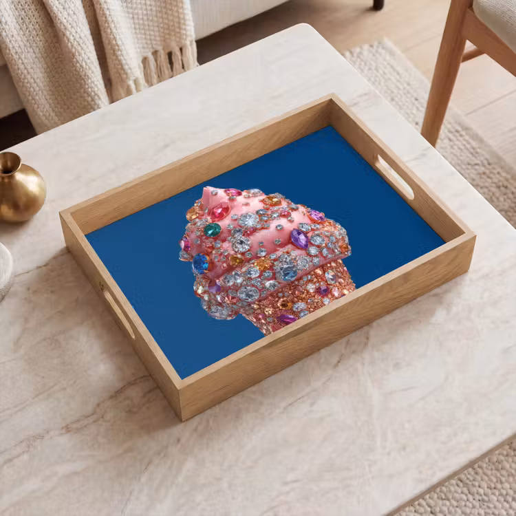 Ijsje - Hoorntje - Steentjes - Blauw Dienblad Rechthoek middel -sfeer1
