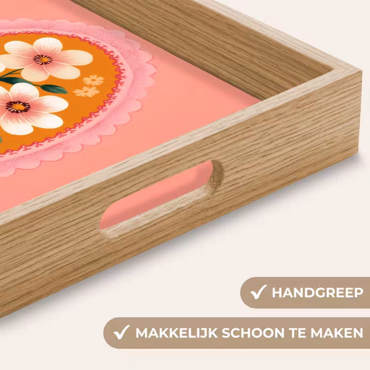 Illustratie - Bloemen - Rand - Roze Dienblad Rechthoek middel -USP_HandgreepNL