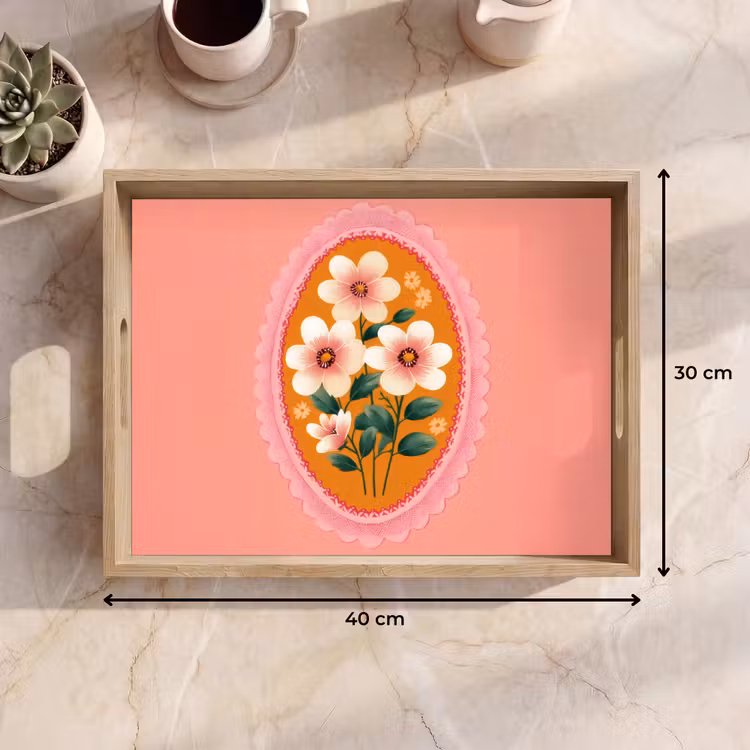 Illustratie - Bloemen - Rand - Roze Dienblad Rechthoek middel -USP_Formaat