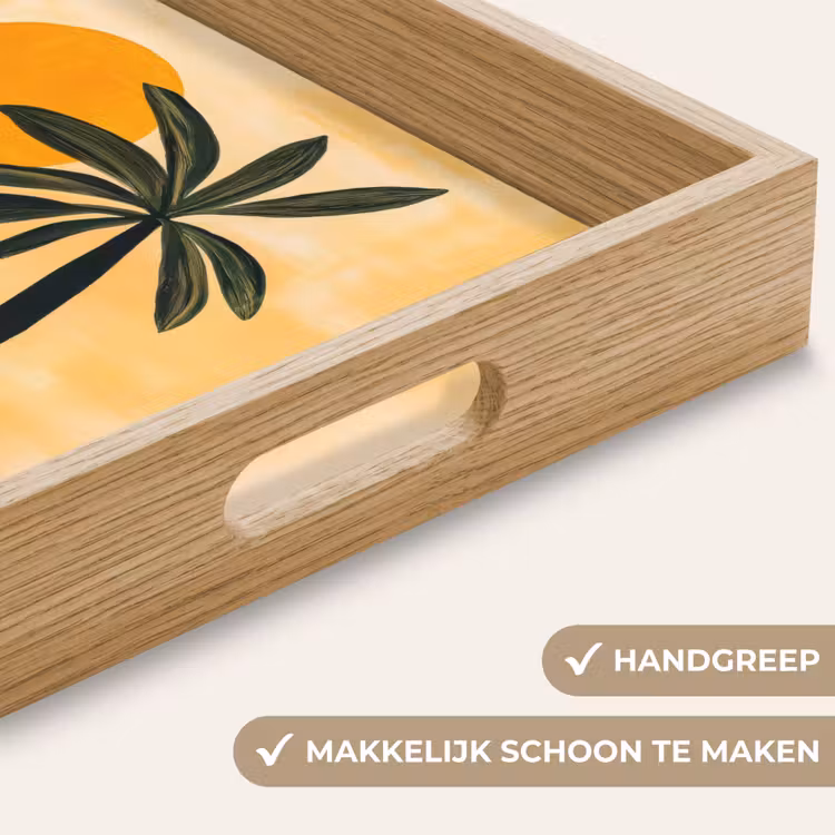 Illustratie - Palmboom - Zon - Heuvels Dienblad Rechthoek middel -USP_HandgreepNL