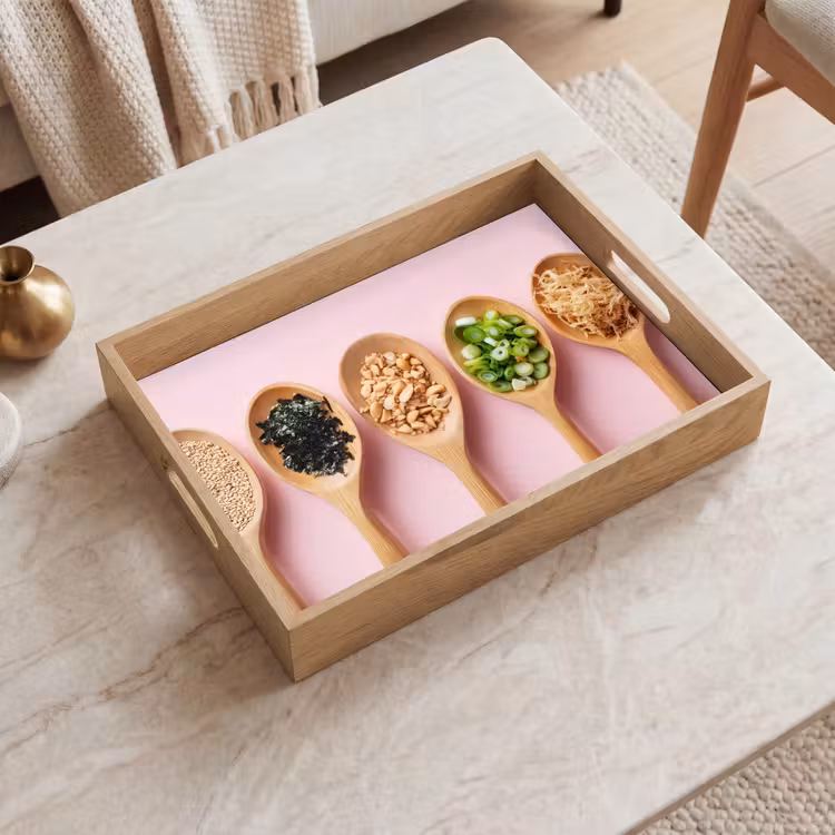 Ingrediënten - Lepels - Hout - Roze Dienblad Rechthoek middel -sfeer1