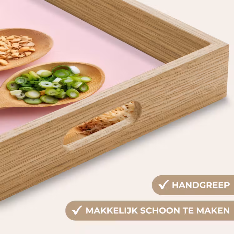 Ingrediënten - Lepels - Hout - Roze Dienblad Rechthoek middel -USP_HandgreepNL