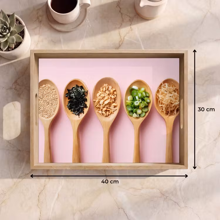 Ingrediënten - Lepels - Hout - Roze Dienblad Rechthoek middel -USP_Formaat
