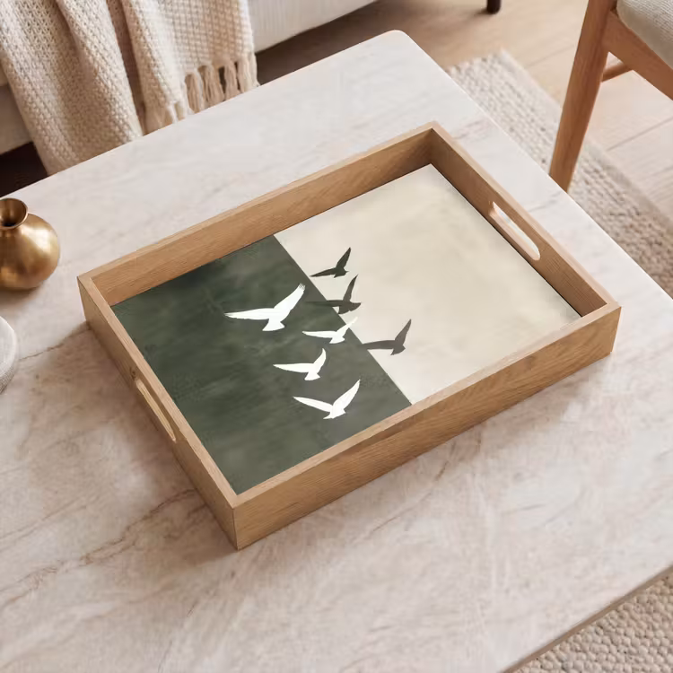Japandi - Vogel - Groen Dienblad Rechthoek middel -sfeer1