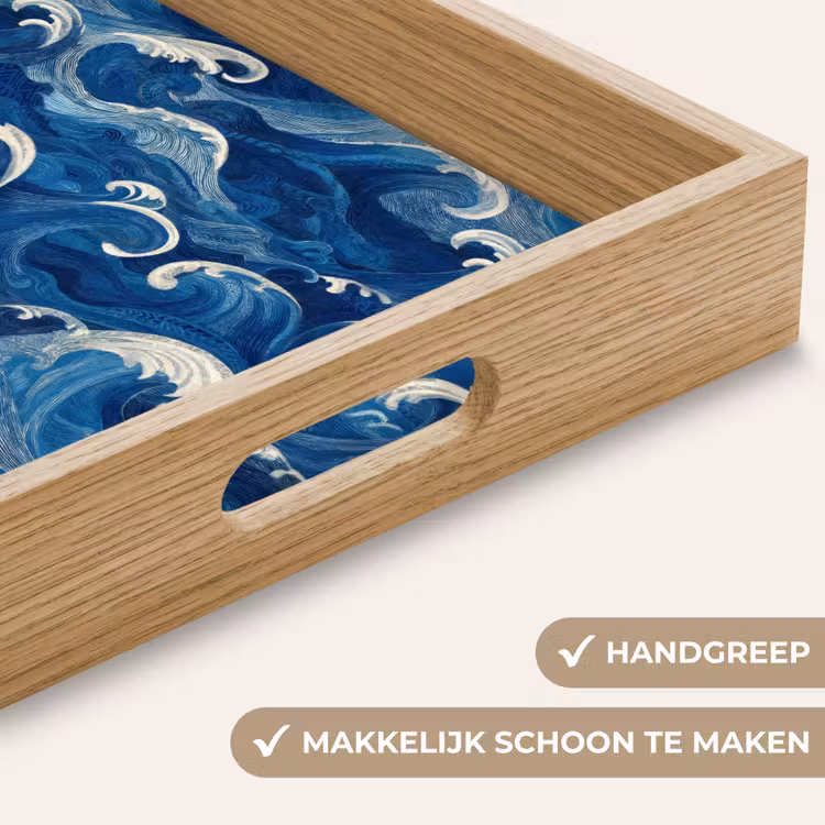 Japans - Oceaan - Golven - Blauw Dienblad Rechthoek middel 911 -USP_HandgreepNL