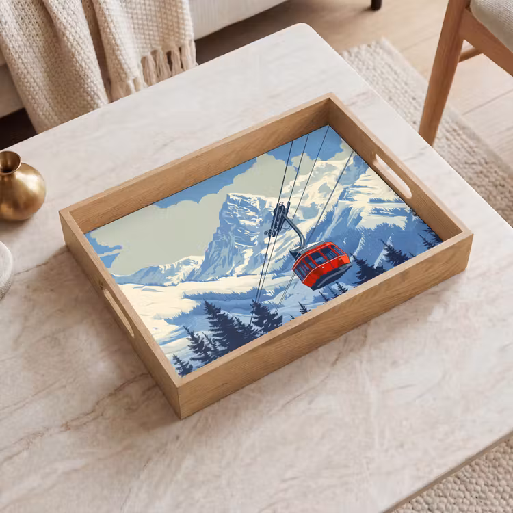 Kabelbaan - Sneeuw - Berglandschap Dienblad Rechthoek middel -sfeer1