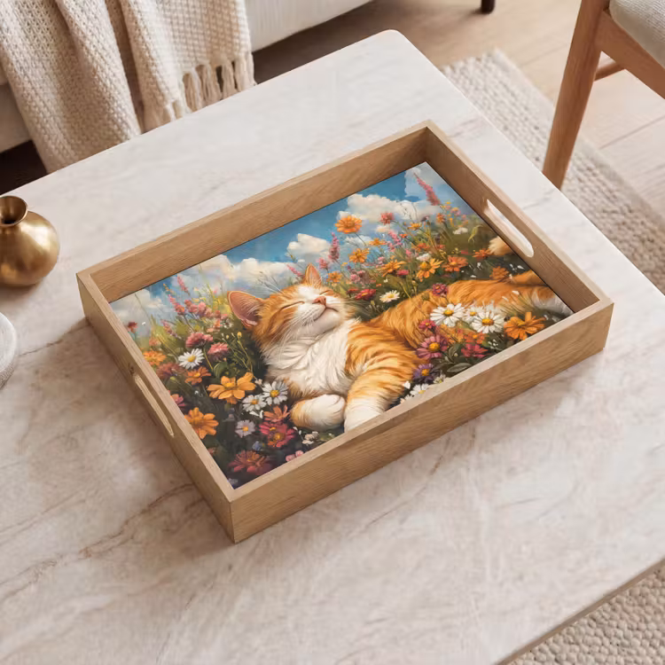 Kat - Bloemen - Ontspannen Dienblad Rechthoek middel -sfeer1